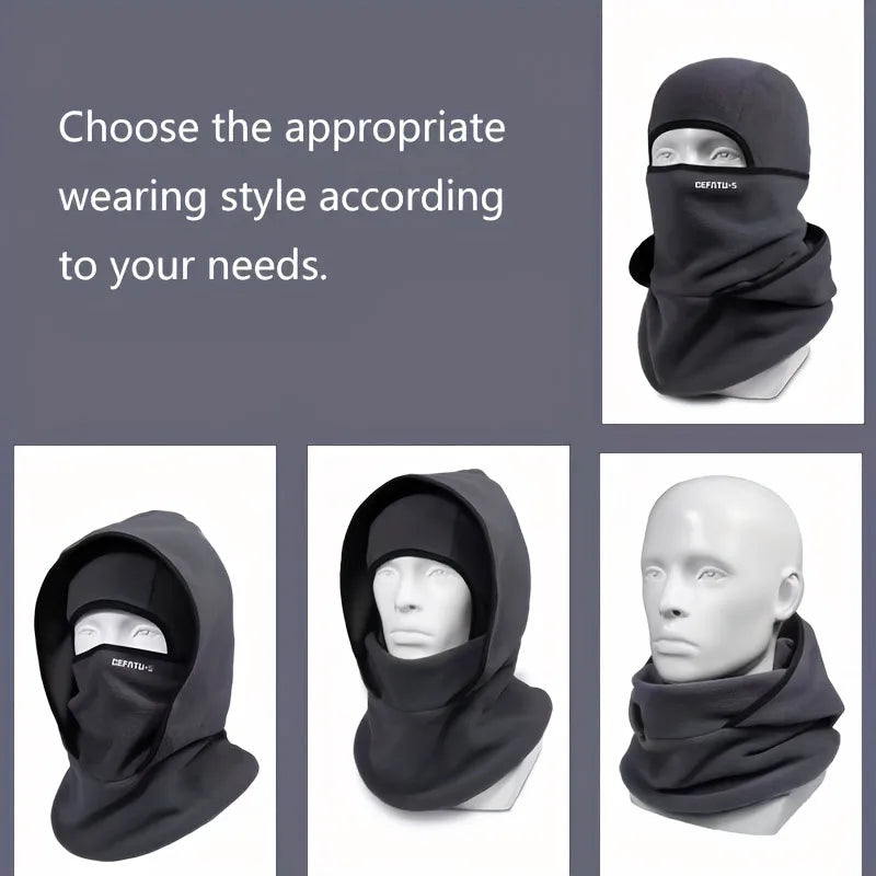 A black double-layer winter beanie shown in various styles and angles on a mannequin head.