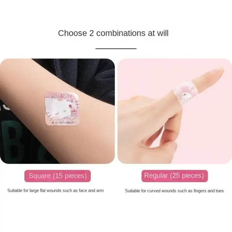 Dos opciones de vendas adhesivas: un paquete cuadrado de 15 piezas y un paquete regular de 25 piezas.