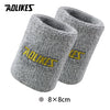 A pair of gray wool wristbands for sport or activewear
