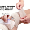 Hands are shown applying an elastic bandage with a hook and loop fastener to a wrist.