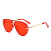 Red fashion protective sunglasses with gold-toned arms and temples