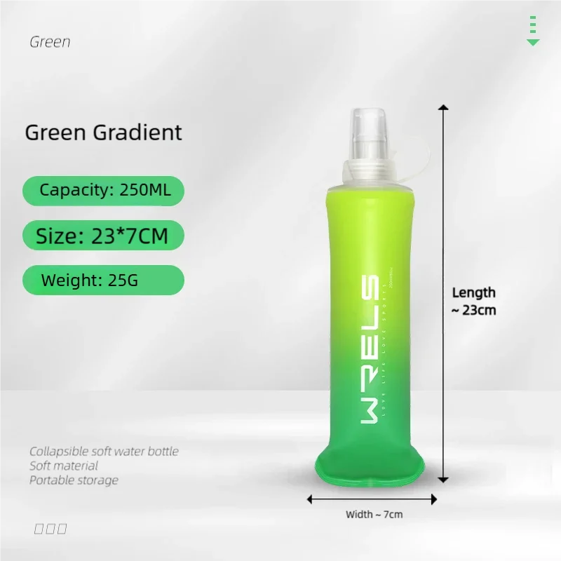 A lime green gradient water bottle with a white cap, shown standing upright.