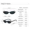A product attributes list detailing specifications for retro oval frame sunglasses including dimensions, materials, and weigh