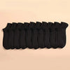 A row of black breathable unisex boat socks laid out horizontally.