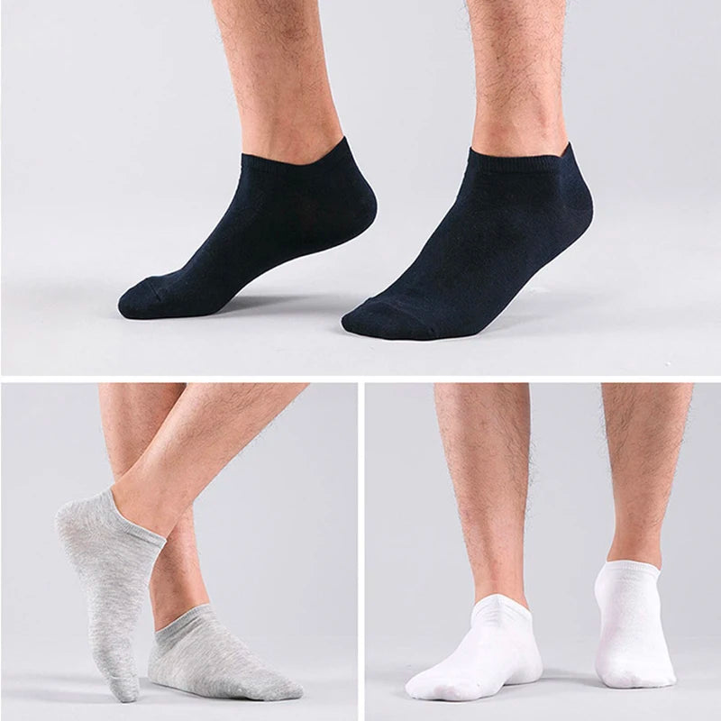 A collection of women's thin cotton no-show socks in various shades of gray and black, shown on feet.