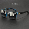 Black blue vintage designer square sunglasses with black frames and blue accents
