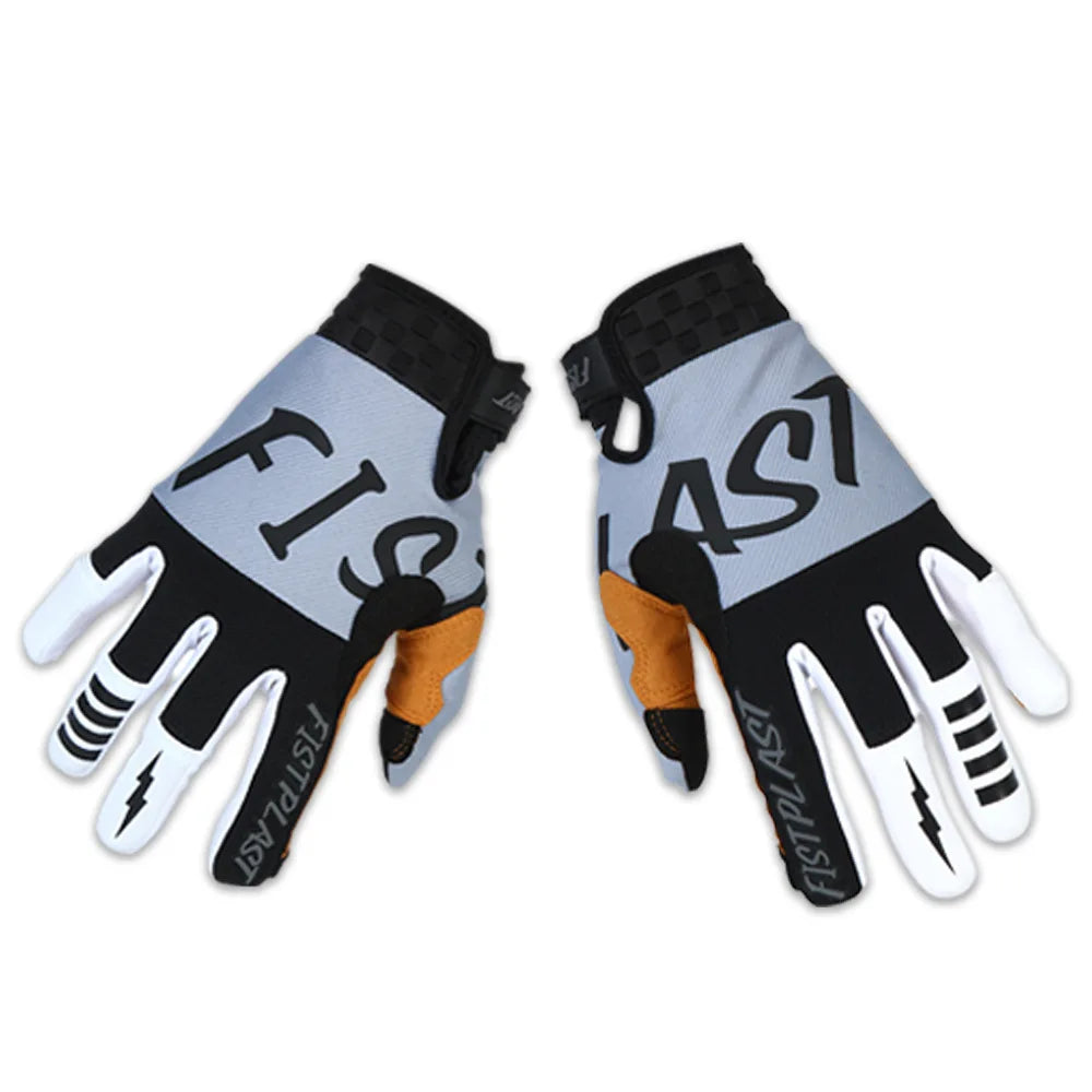 Paire de gants de motocross tout-terrain noir et gris avec des accents blancs