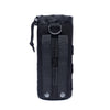 Black tactical MOLLE water bottle pouch with a loop and multiple straps