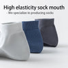 A close-up of three pairs of high elasticity sock mouths in white, blue, and gray fabric.