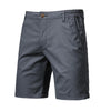 Gray men's summer cotton casual shorts with a button closure and side pockets
