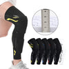 Black padded knee and calf compression sleeves worn on a leg.
