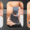 Three views of a gray pelvic muscle trainer device being held by a person's hand.