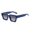 A pair of navy blue retro square frame sunglasses with dark lenses.