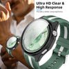 A close-up of a green Huawei Watch GT 6 with a clear tempered glass screen and a matching silicone strap.