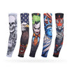 A set of five long sleeve arm protectors featuring skulls, eagles, and tigers in various colors