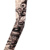 A black and gray graphic design printed on a long seamless tattoo sleeve.
