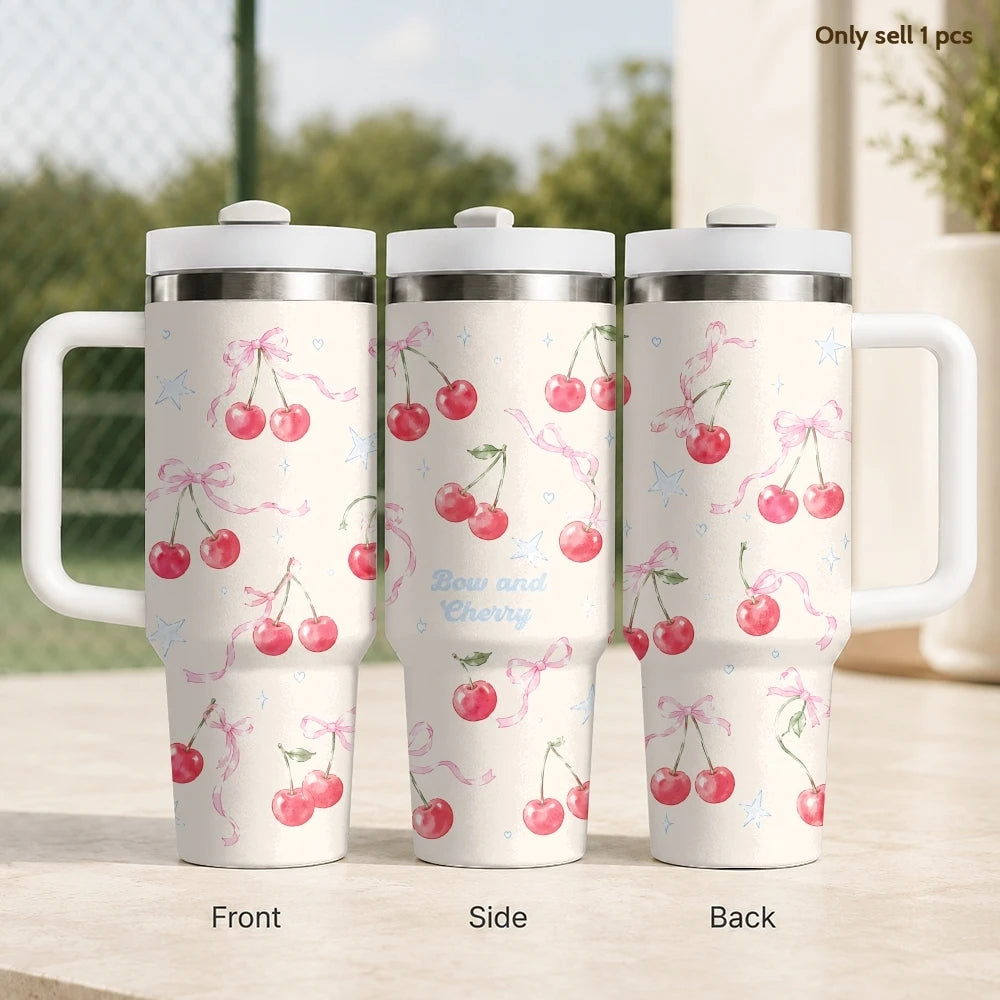 Kawaii Cherry Pattern Insulated Tumbler