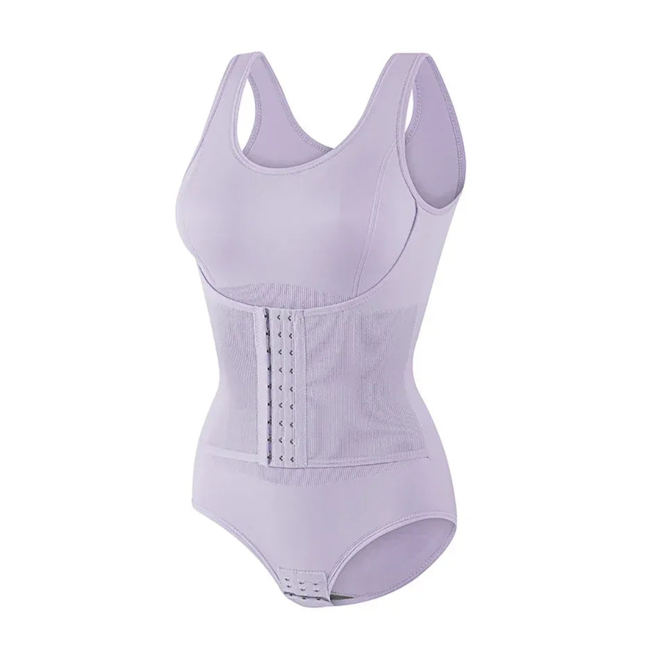 Light purple zippered shapewear bodysuit for waist slimming
