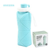 A light blue silicone folding sports water bottle with a white cap and attached hose.