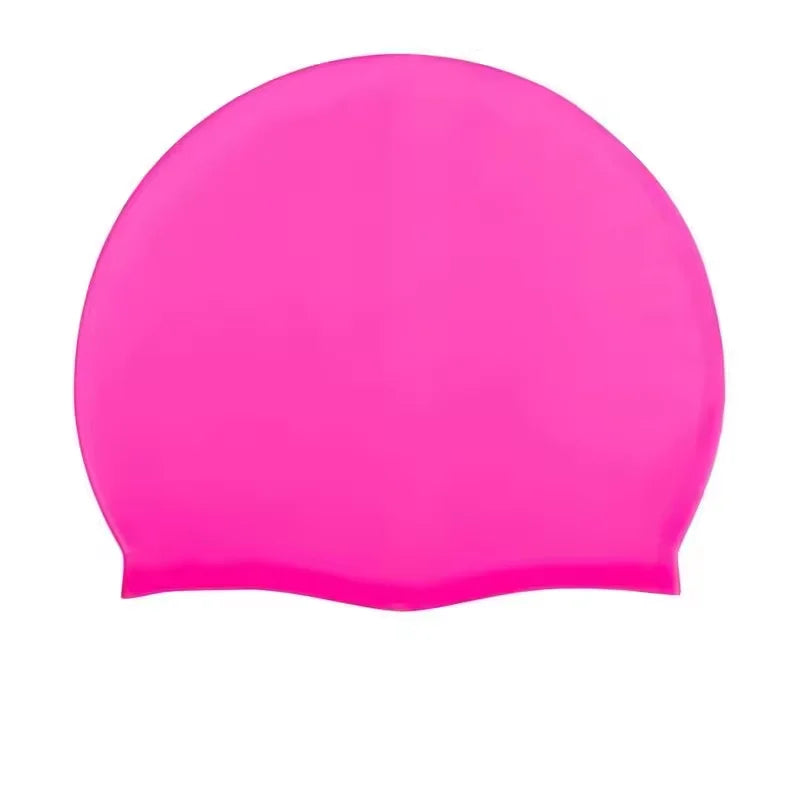 Gorro de natación de silicona rosa brillante diseñado para proteger el cabello.