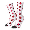 Mid-calf socks featuring a repeating pattern of red lips.