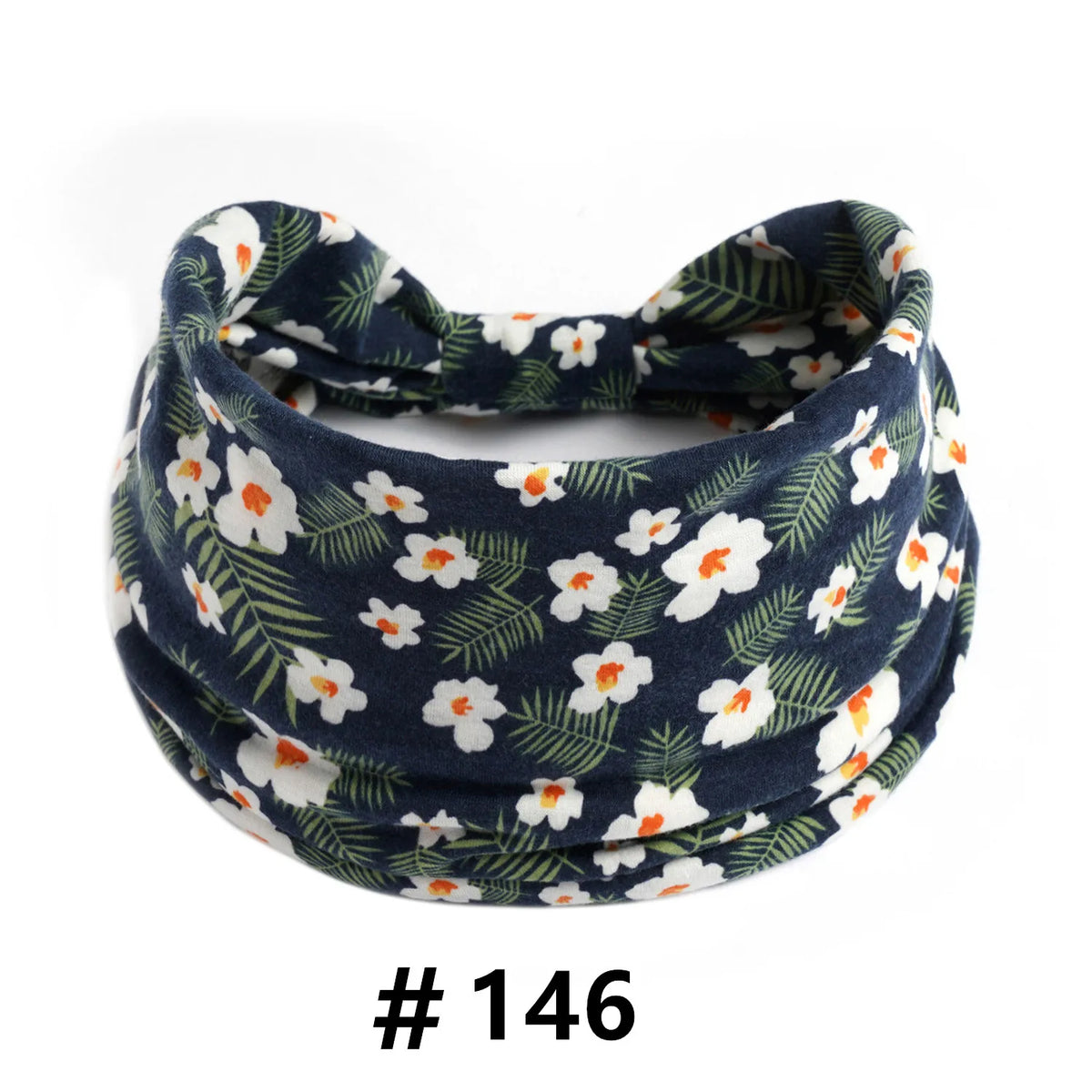 Bandeau en coton stretch à motif floral bleu marine pour yoga et sport