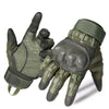 A pair of olive green tactical PU leather cycling gloves shown against a white background.