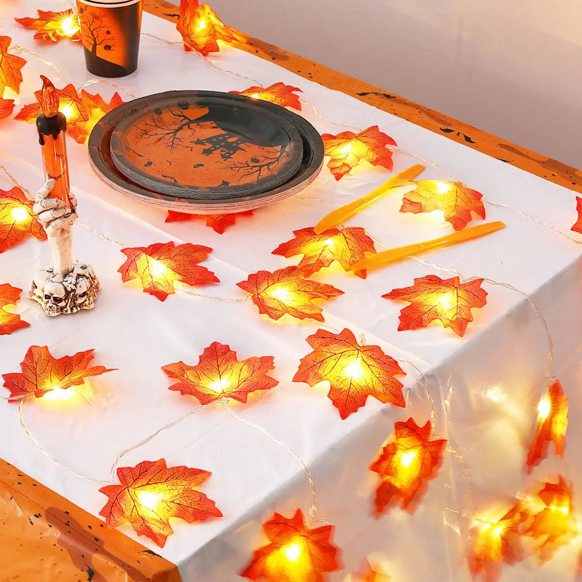 Maple Leaf LED String Lights – Battery Operated Waterproof Decor