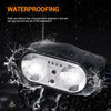 A waterproof intelligent LED headlamp is shown being splashed by water droplets.
