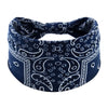Marineblaues Boho-Twist-Haarband mit weißem Paisley- und Sternmuster