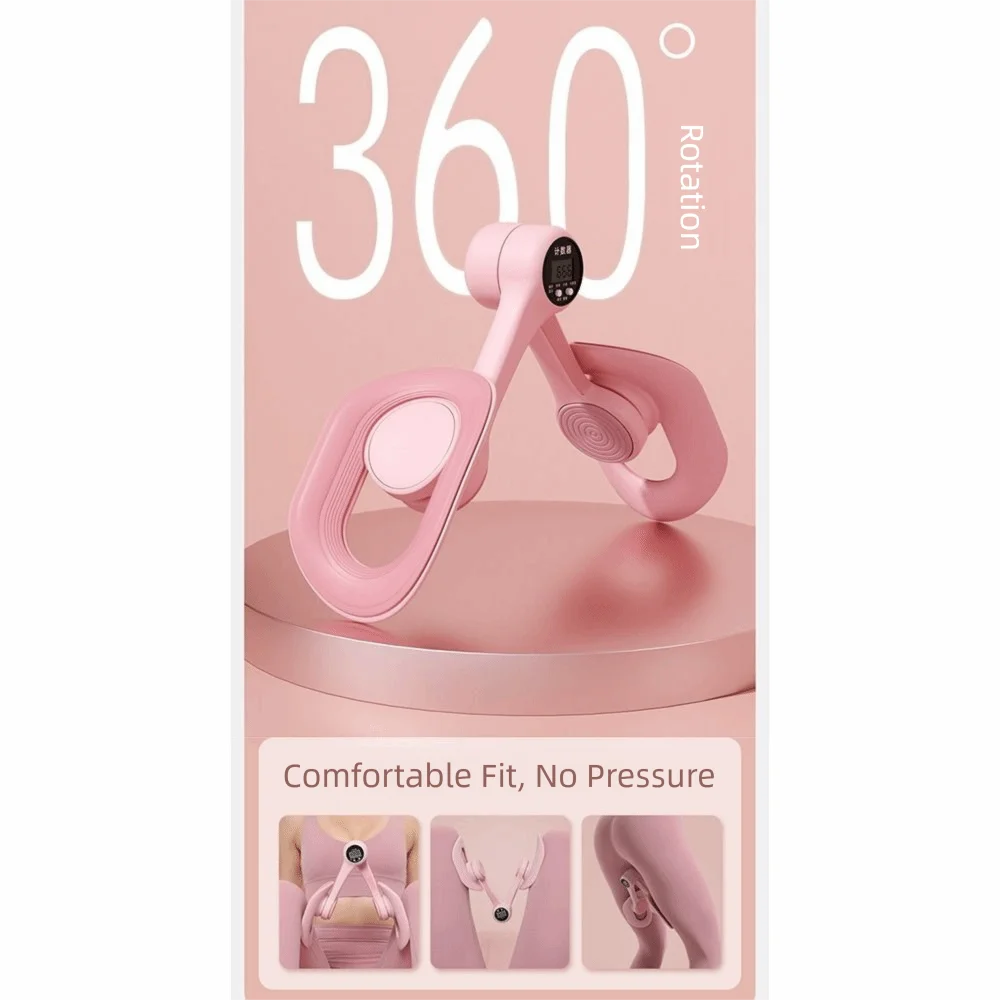 Pink 360 degree rotatable thigh and hip strength trainer with comfort features