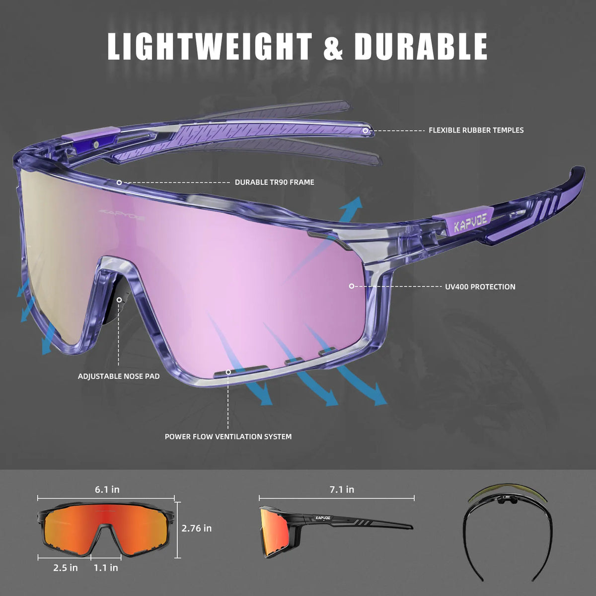TR90 Cycling Glasses with Interchangeable Lenses for Men and Women