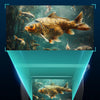 A handheld underwater fishing camera displaying a clear view of a fish in water.