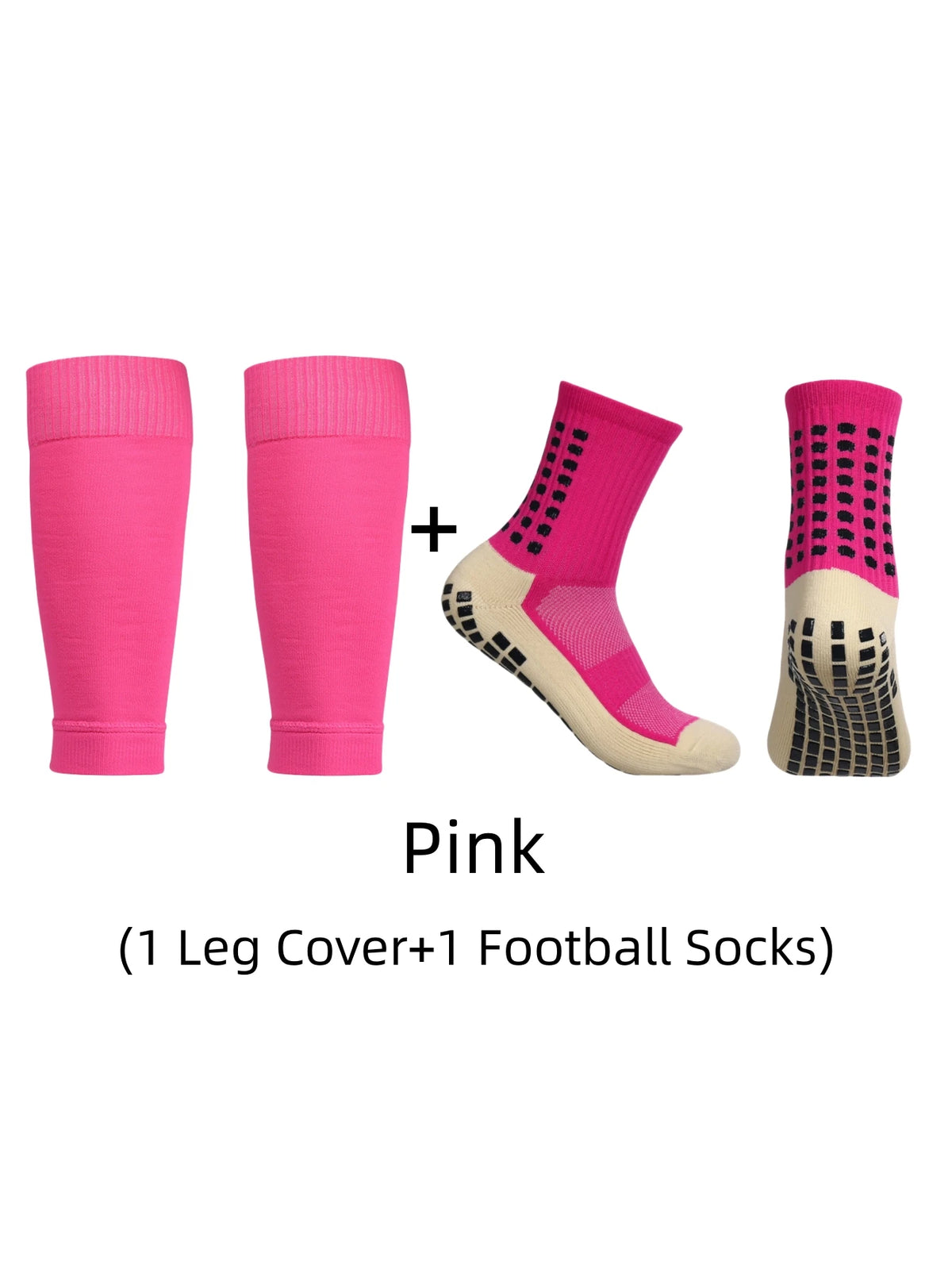 Pink anti-slip football socks and a matching leg cover set