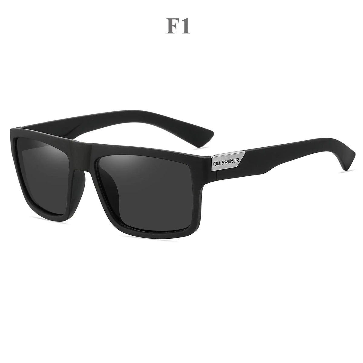 Gafas negras con lente oscuro y marco negro sobre fondo blanco.