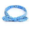 Blue boho paisley elastic hair headband with a decorative bow
