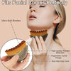 A woman is using a facial brush with ultra soft bristles and a wooden storage case to contour her face.