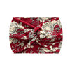Bandeau de sport à imprimé floral rouge et crème, élastique, noué en nœud.