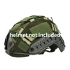 A camouflage tactical helmet cover is shown, with the helmet not included.
