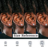 Size reference showing four different sizes of magnetic cubic zirconia stud earrings: 5MM, 6MM, 7MM, and 8MM.