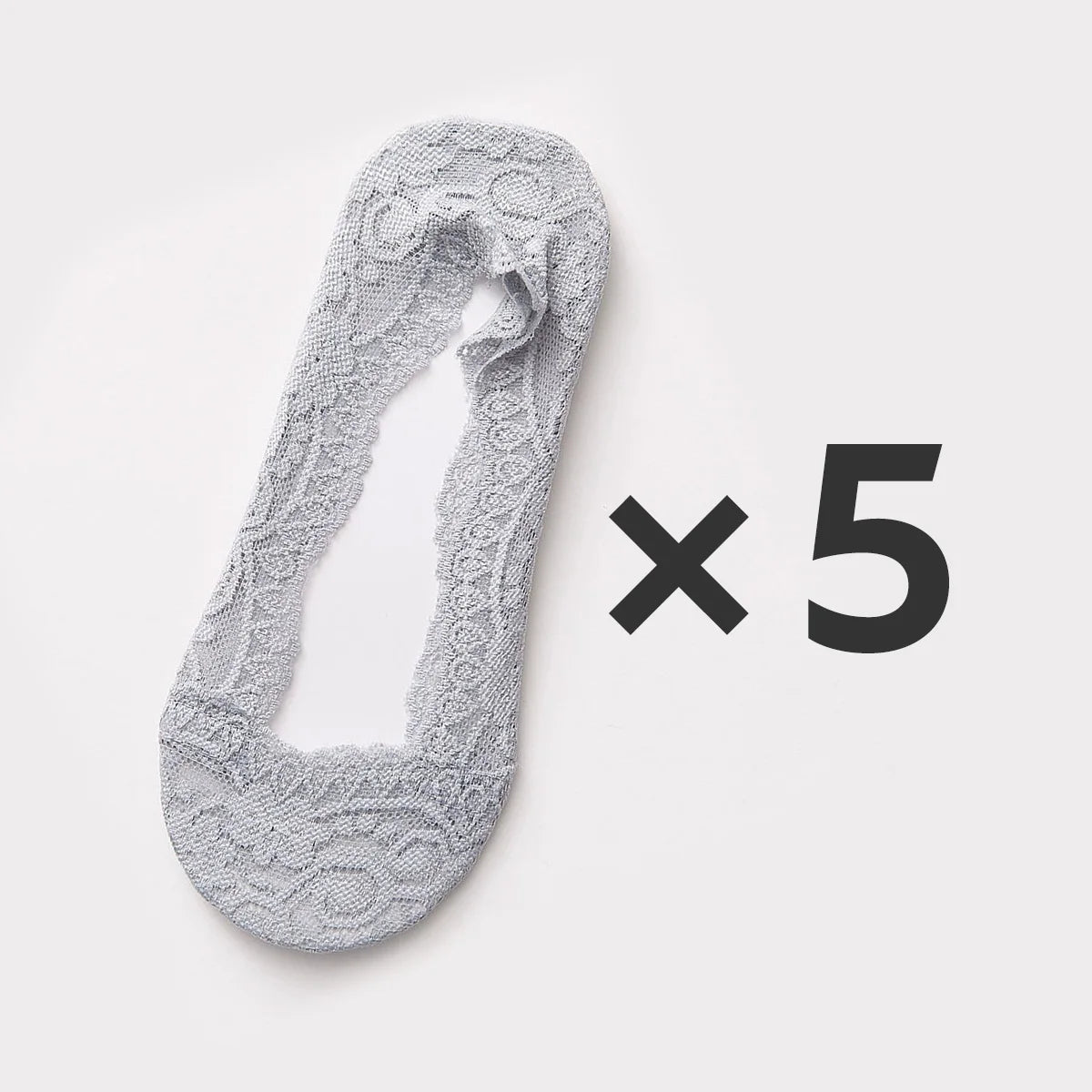 Cinco pares de calcetines invisibles de silicona gris claro para mujer