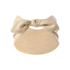 A beige bohemian bunny ear headband with a bow detail.