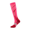 Pink compression leg and calf socks with gray stripes for athletic support