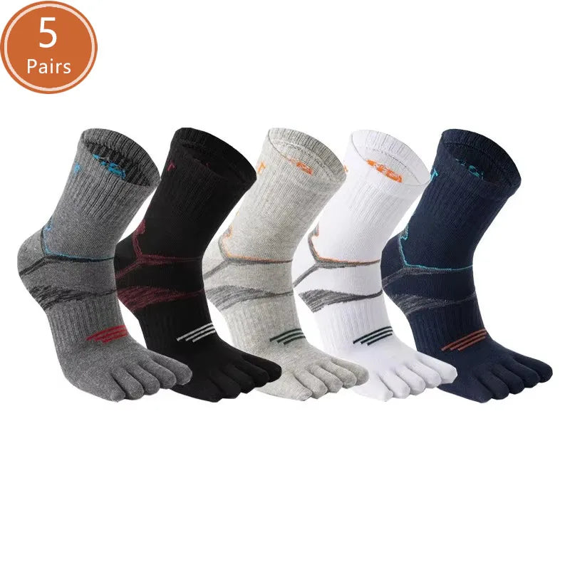 Five pairs of men's sport compression socks in various colors including gray, black, white, and navy.