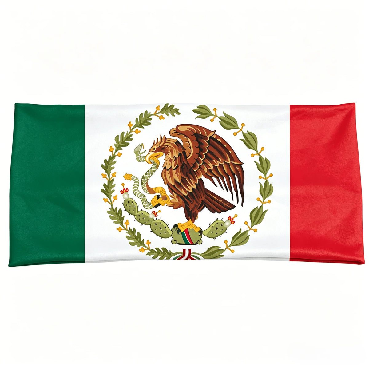 Un design de drapeau avec les couleurs du drapeau national mexicain et un emblème d'aigle sur fond blanc.