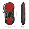 A red and black Spider-Man themed eyeglass pouch with a strap and a 1.5 inch width.
