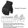 Black tactical fingerless gloves shown with size charts and diagrams for measurement