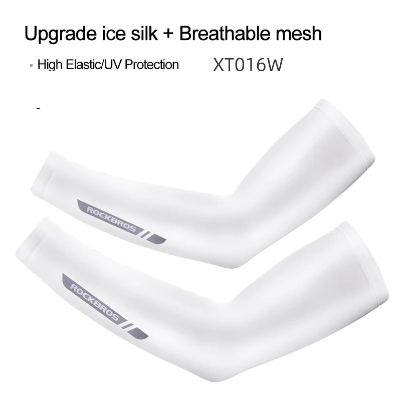 Mangas de seda de hielo blanca y malla transpirable para protección UV