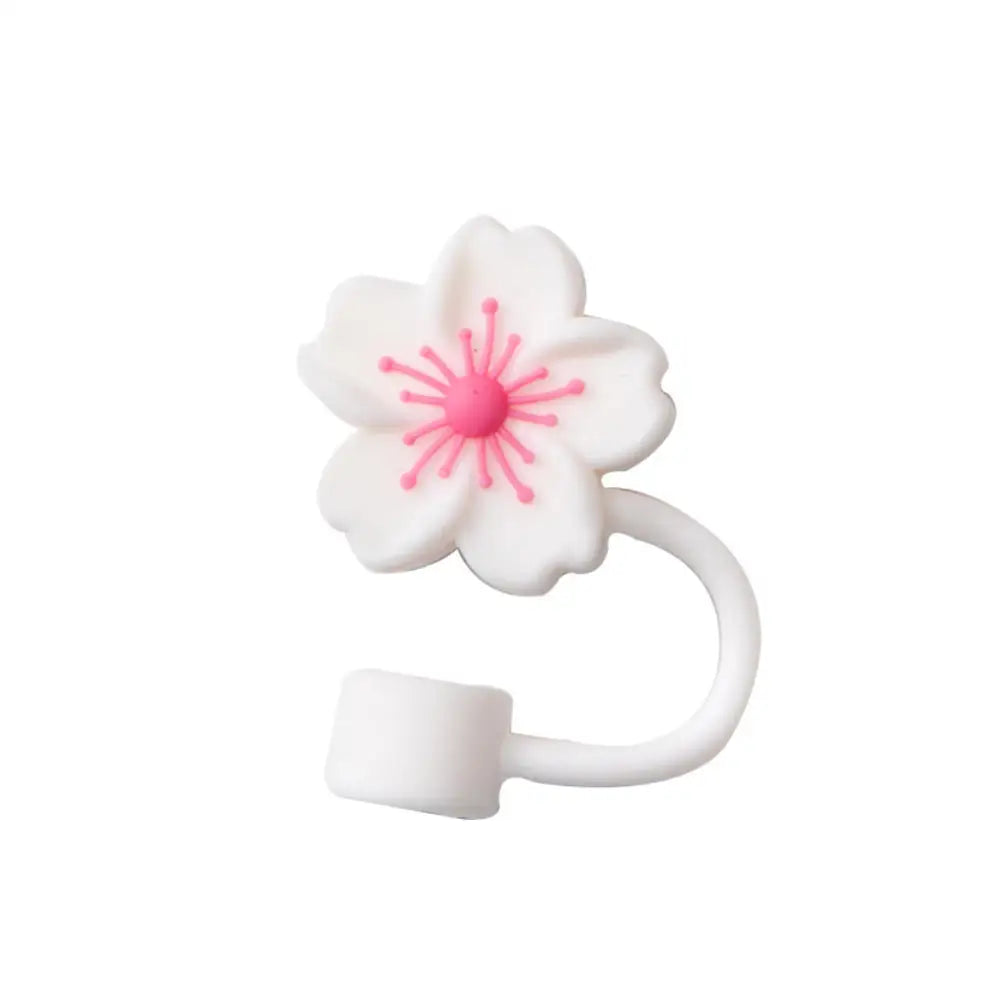White silicone butterfly straw cover for tumblers with pink floral details