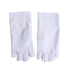 A pair of white thin stretch elastane gloves for driving and cycling.
